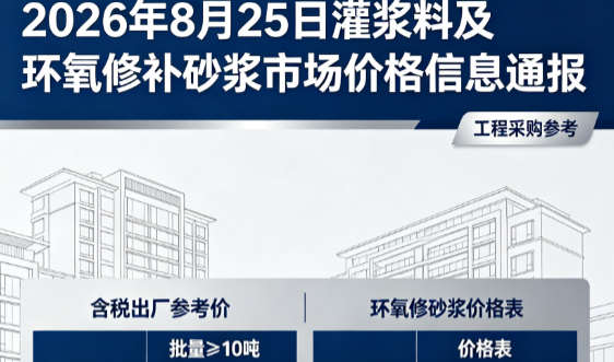 元宝山2026年8月25日灌浆料及环氧修补砂浆市场价格信息通报